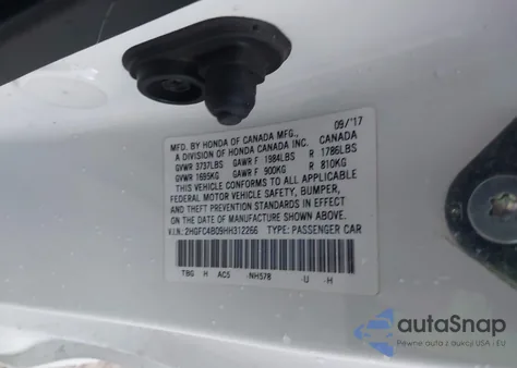 2017 Honda Civic Lx-P из США, поврежденный, VIN 2HGFC4B09HH312266